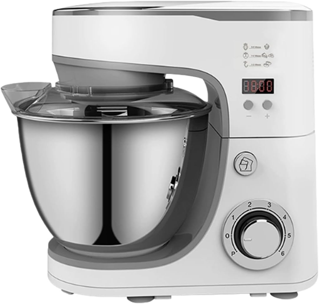 ミキサー 5L 多機能クッキングマシン 1000W純銅モーター 8段階速度調整 10分タイマー 3種アタッチメント付 304ステンレスボウル 生地こね 泡立て 混合 和麺対応 パン ピザ 餃子 ケーキ対応 静音 金属ギア 高耐久 卓上スタンドミキサー 家庭用 業務用 簡単操作 清掃簡単