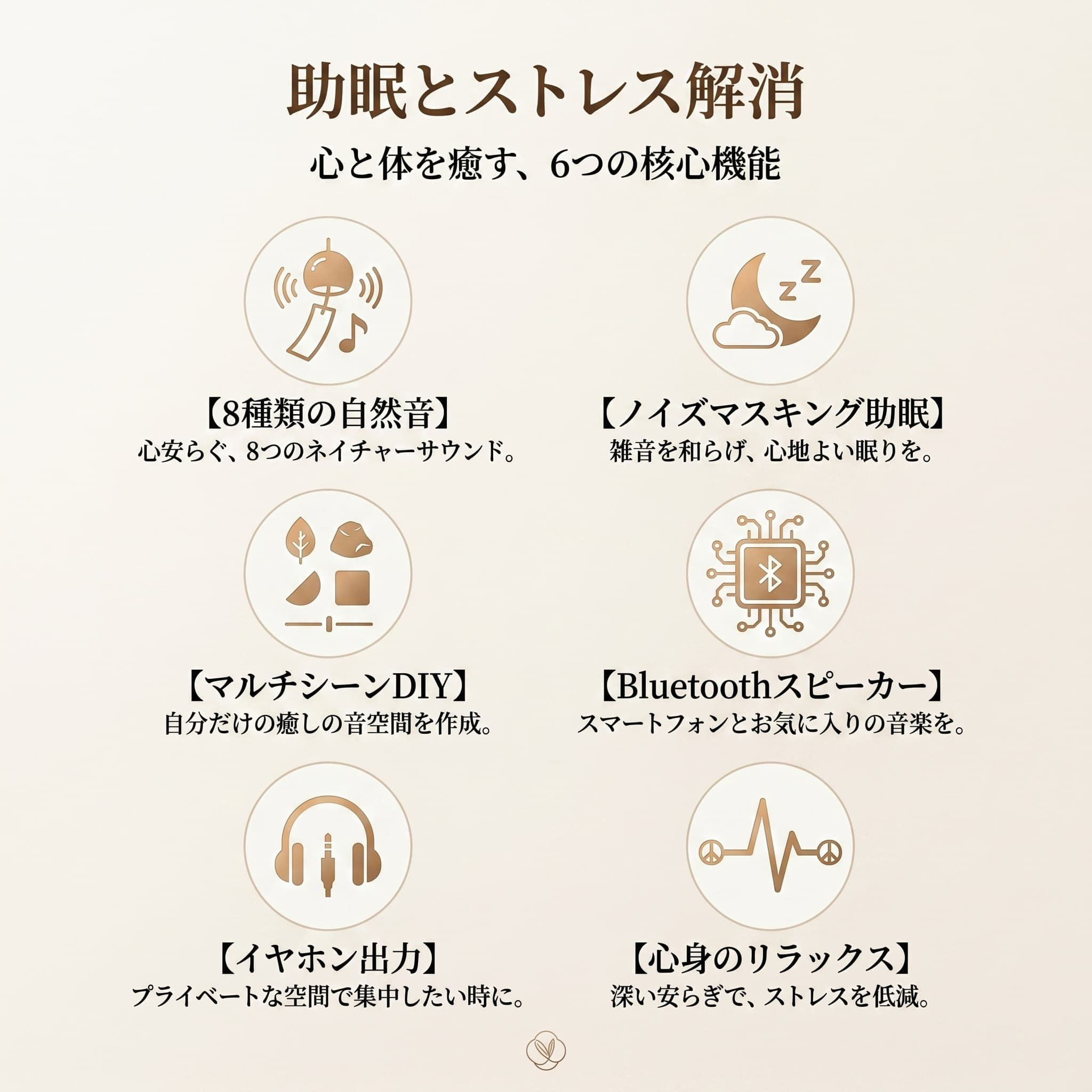 Bluetoothスピーカー 自然音8種 ホワイトノイズ 睡眠サポート 癒しサウンド DIY音組合せ タイマー機能 イヤホン対応 Bluetooth5.0 高音質 ワイヤレススピーカー ポータブル コンパクト 木目調 おしゃれ 寝室 リラックス 集中 ギフト対応 newstarsss-10000207 ニュースター サンプル画像3