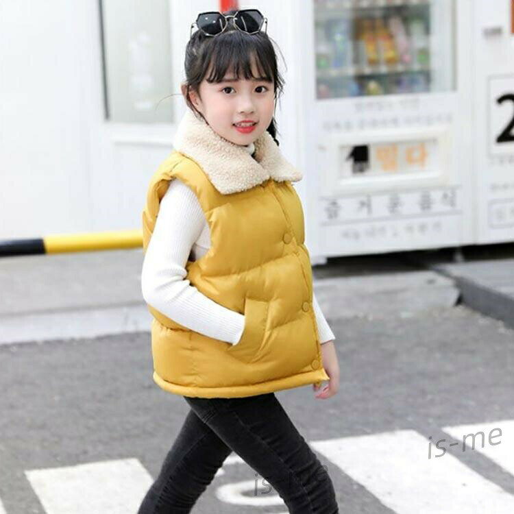 キッズ 厚手 防風 裏起毛 男の子 女の子 ノースリーブ 羽織り 防寒 暖かい 中綿ベ...