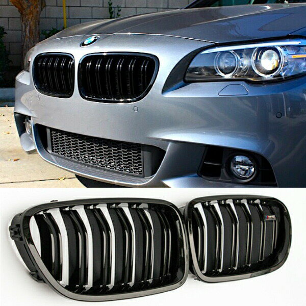 BMW 5シリーズ F10 F11 F18 フロントグリル グロスブラック キドニーグリル 2個 セット 交換 艶あり ブラック Mパフォーマンス ダブルバー Mスポーツ 外装 パーツ カー用品 カスタム ドレスアップ