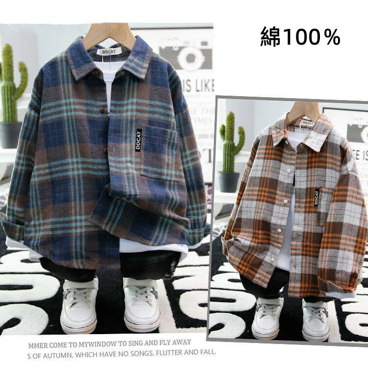 楽天NewTrendお取り寄せ商品 子供服 シャツ 男の子 120/130/140/150/160 3colors 秋服 チェックシャツ ワイシャツ キッズ トップス 長袖 綿100％ チェック柄 胸ポケット 韓国風 おしゃれ 春 秋 冬