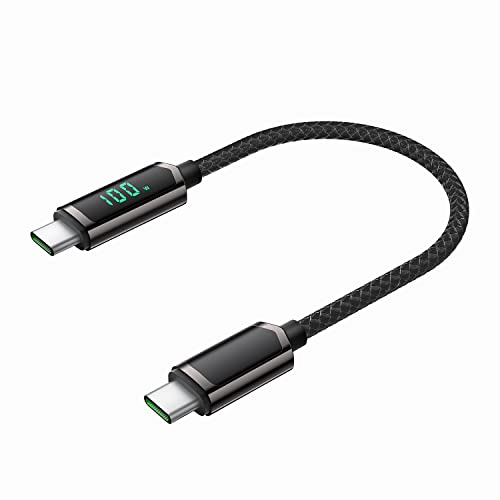 100W USB C to USB Cケーブル、ナイロン編み Cケーブル LEDディスプレイ付 の場合lPad Mini/Air/Pro, MacBook Pro, Samsung Galaxy S22/S10, Pixel, LG(0.3m ブラック)