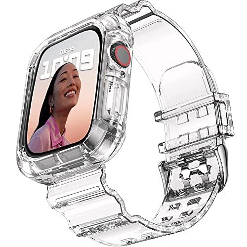 Apple Watch クリア バンド 42mm 44mm 45mm 耐衝撃 TPU ベルト 保護カバー 一体型交換用 アップルウォッチ バンド コンパチブル iWatch Series 7/6/SE/5/4/3/2/1