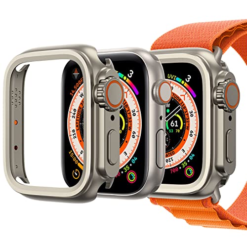 amBand 3 in 1 メタルケース Apple Watch Series 8/7 41mmに対応 数秒でApple Watch Ultraに変身でき アップグレード miniウルトラの見た目 W1 保護カバー バンパー プロテクター 裏蓋付き チタ