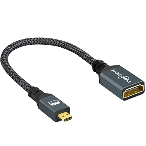 Micro HDMI to HDMI変換アダプタ Twozoh Micro HDMI変換ケーブル Type D(オス)-Type A(メス) 延長ケーブル- 3D/4K 1080P Gopro Hero 7 6 5 4, Lenovo Yogaなど,Ra