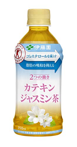 ・ 350ミリリットル (x 24) 60636・ペットボトル"商品紹介・ 「(1)血中コレステロールを減らす」「(2)脂肪の吸収を抑える」の2つのヘルスクレーム(健康強調表示)をもち、唯一コレステロールを下げる特保茶系飲料シリーズのカテキンジャスミン茶。緑茶の主要成分であるカテキンのうち、脂肪とコレステロールの吸収を抑える働きがあるガレート型カテキンを90%含有。「コレステロール・体脂肪」が気になる方に好適な特定保健用食品。特長の異なるジャスミン茶葉を使用し清涼感のある香りを実現しました。「日本人間ドック健診協会推薦」商品です。3温(加温・レンジ・常温)対応で、ホットでもコールドでもお楽しみいただけます。1本(350ml)当たり、たんぱく質(0g)、脂質(0g)、炭水化物(0g)、食塩相当量(0.07g)、関与成分:茶カテキン(197mg)、カフェイン(45mg)・ 原材料・成分・ ジャスミン茶(中国)/環状オリゴ糖、緑茶抽出物、ビタミンC・ ご注意（免責）＞必ずお読みください・ ※大量に摂取することにより、疾病が治癒したり、より健康が増進できるものではありません。【商品に記載の注意書きをよく読んで温めてください。】●必ずキャップを外してから電子レンジで加温してください。●内容液の量と温度により加温時間が異なります。●オート(自動)機能による加温はしないでください。●電子レンジでの加温は1回限りにしてください。容器が変形する場合がございます。●加温は1度に1本にしてください。●別の液体を詰め替えて加温しないでください。●電子レンジのサイズによっては入らない場合があります。●お子様ひとりでのレンジ加温はお止めください。