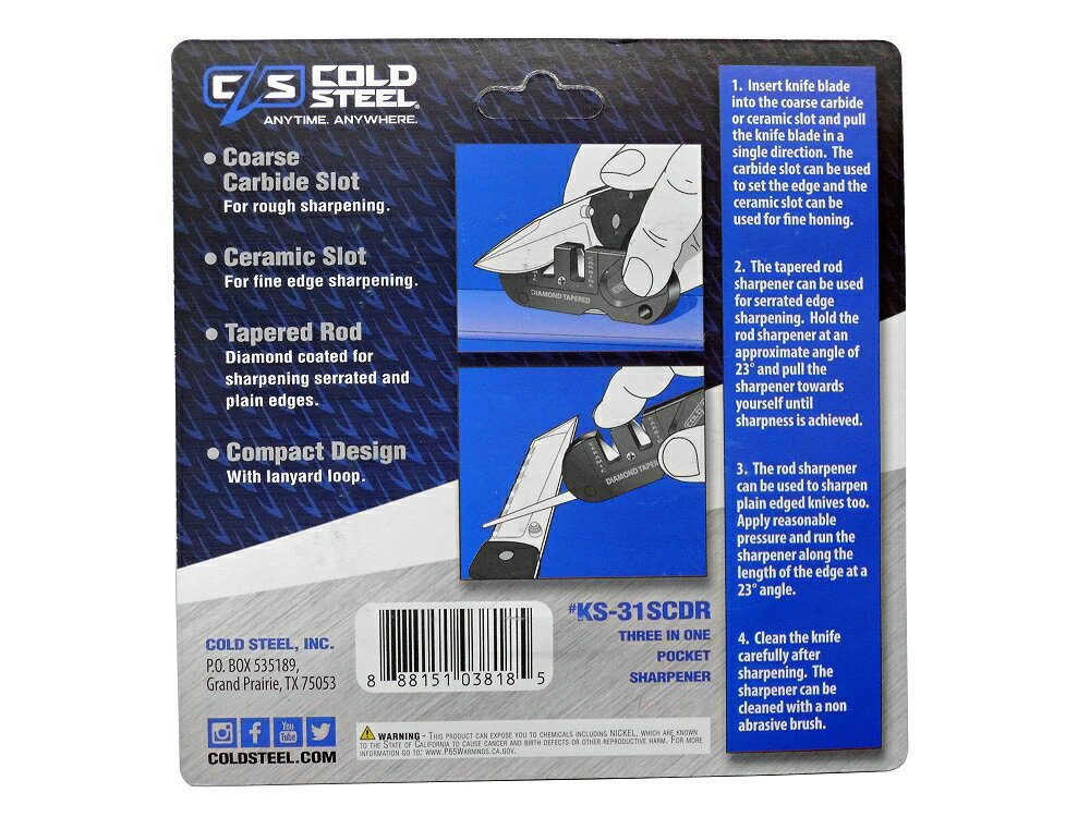 【COLD STEEL】 コールドスチール 3 in 1 ナイフシャープナー KS-31SCDR メンテナンス メンテナンスグッズ メンテナンス用品 手入れ具 アウトドア キャンプ 刃研ぎ 携帯 砥石 セラミック シャープナー 簡単 研磨機 研磨器 便利グッズ 仕上げ