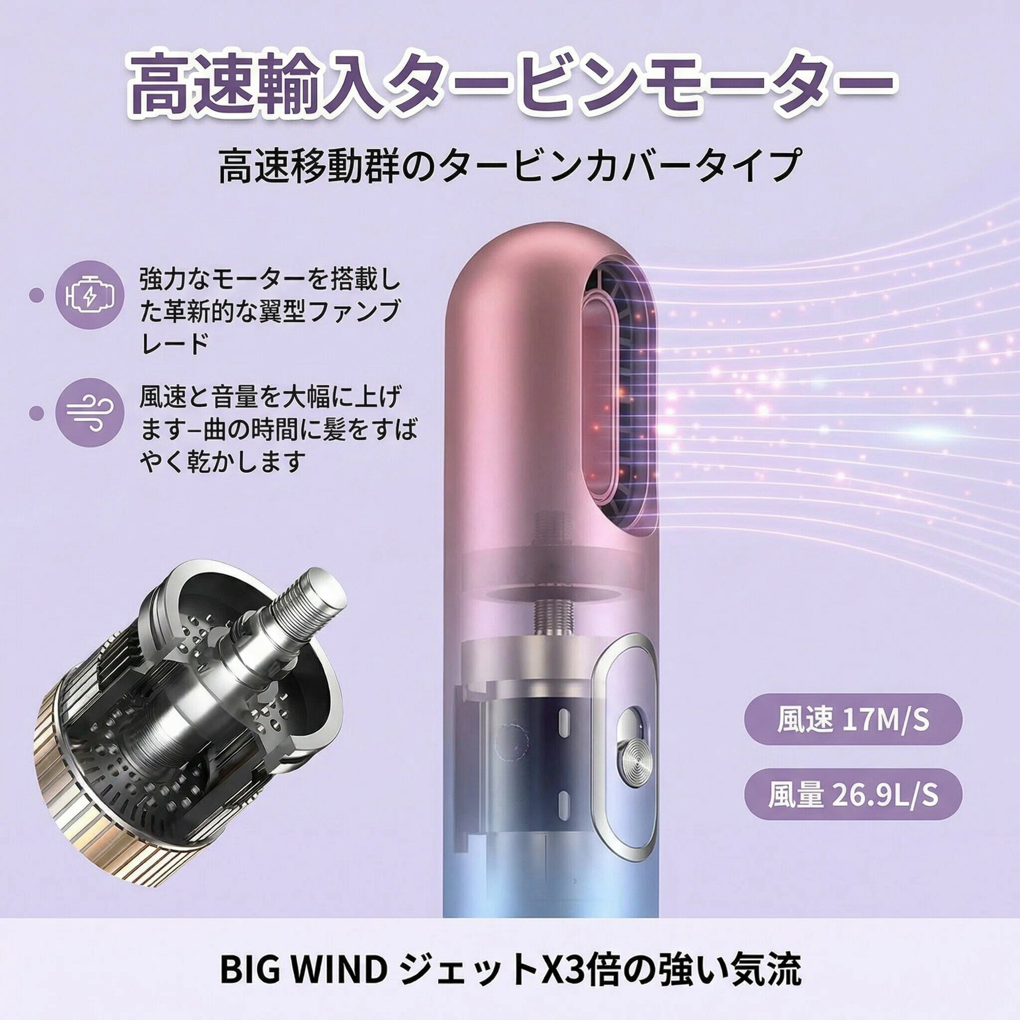 乐天商城 - マイナスイオンヘアドライヤー 大風量速乾 恒温ヘアケア 3 段階温度風量調整 冷熱風 軽量ミニ 低騒音 過熱防止 セットノズル付き 持運び便利