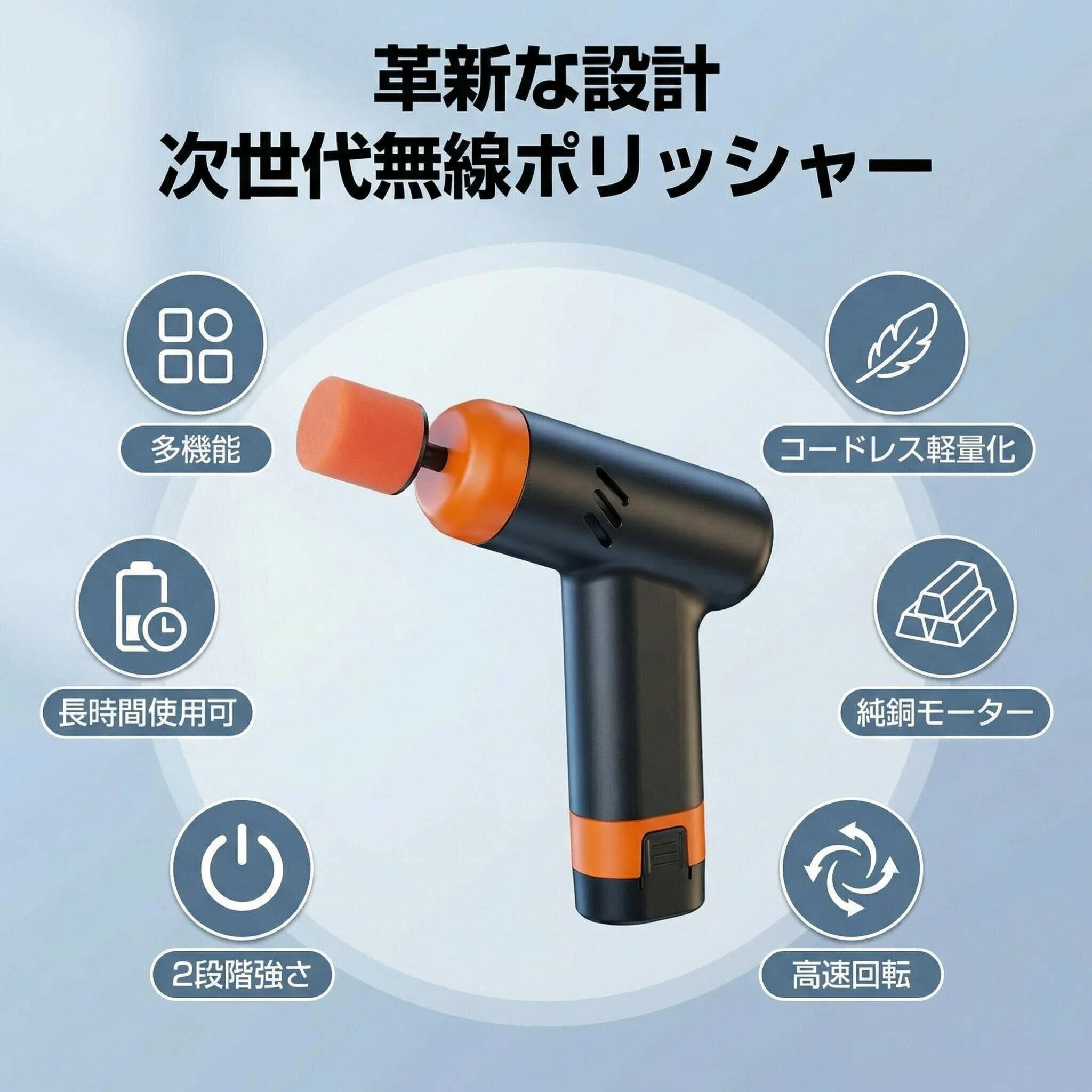 電動ポリッシャー ミニ研磨機 充電式 大容量バッテリー 強力モーター 軽量 携帯式 サンドペーパー対応 車磨き ワックスがけ 傷消し ホイール磨き