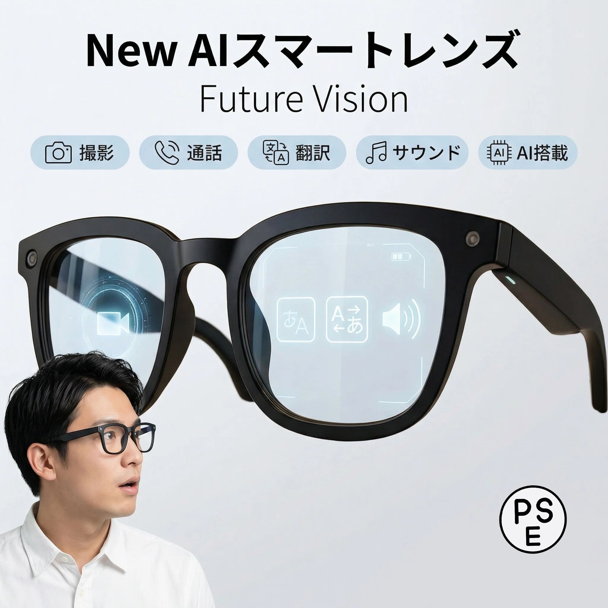 乐天商城 - AI スマートグラス 22 言語リアルタイム翻訳機能搭載 800 万 / 3000 万画素カメラ付き 38g 超軽量 ブルーライト防護レンズ 男女兼用