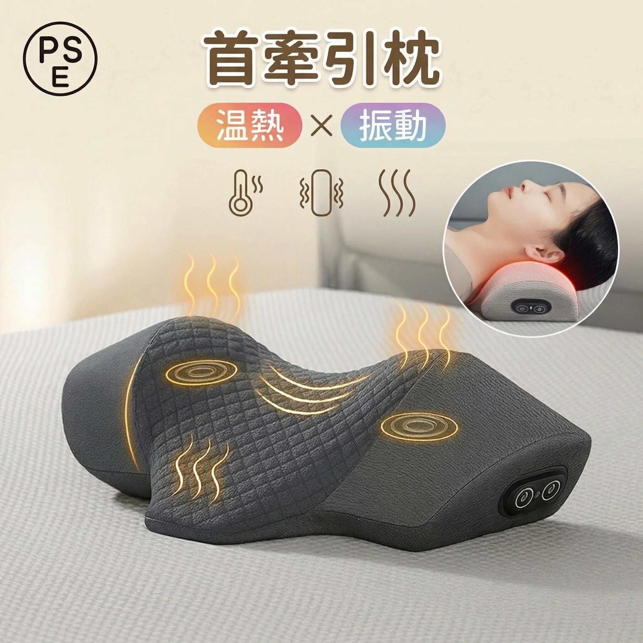 乐天商城 - 低反発電熱首枕 温熱 + 振動 首こり・猫背解消 頸椎矯正 快眠安眠 防寒ヒーター付き