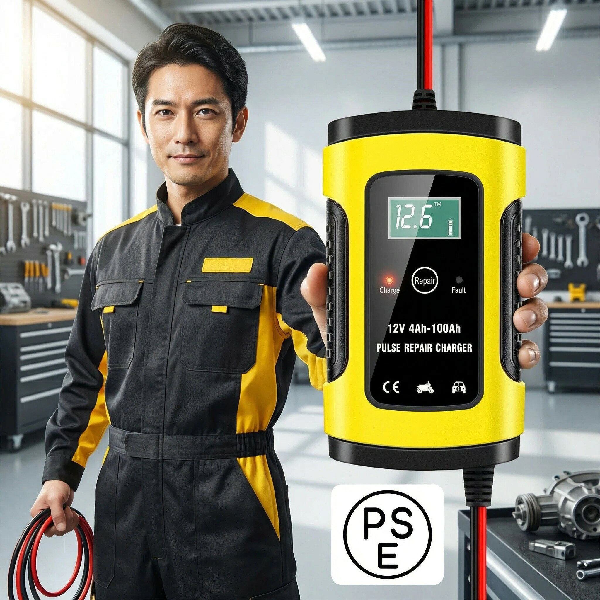 【安全保護】：過充電/過電圧/過電流/ショートなどの保護回路が揃っている本商品は、より安心、快適に作業を進めることができます。また過電流保護、短絡保護、逆接続保護、過熱保護、過電圧保護、低電圧保護などの技術を採用し、耐久性が優れています！ 【幅広い用途】バイクやおもちゃの車、自動車なの4-100AhのAGM/GEL/密閉型/開放型の鉛蓄バッテリーは全て充電可能。本体がコンパクトで場所をとらないくて、収納も持ち運びも便利！ 【LED表示】： LEDインジケータライトによる視覚的な充電状態のフィードバックと診断情報を提供します。 【操作簡単】充電クリップの極性に注意するようバッテリーに繋いでコンセントに差込むだけで、男女を問わず初心者でも簡単、安心に使用できます！ 使用方法： 1、バッテリーと繋いでコンセントに差し込むだけ、面倒な設定は一切不要！ 2、充電とメンテナンスを全自動で行います。 3、逆接続やショートなどの保護機能付、不慮の事故に揃えます。 4、場所を取らないので、収納も持ち運びも楽々！ ◆商品仕様 ■充電方式：ステージ全自動充電 ■入力：AC100-240V 50/60Hz ■出力：DC12V,6A(MAX) ■始動電圧：5V ■充電電流：6A ■商品サイズ：15 * 8.5 * 6cm ■重量：500g ◆使用上の注意 1、本製品をご使用前に取扱説明書をよく読み十分に理解された上で使用してください。取扱説明書には重要事項の説明が記載されています。記載内容に従わず使用した場合、重大な事故につながります。 2、タバコなど火の気がないところ、風通しの良い所でご使用ください。火の気の近くや風通しが悪いと、バッテリーが過熱、爆発することがあります。 3、バッテリーの温度が体温より温かい時は、冷ましてから充電を開始してください。本製品が過熱、発火したり、バッテリーの液もれ、過熱、爆発の原因となることがあります。 4、子供、乳幼児にはてをふれさせないよう注意してください。けがや感電することがあります。 5、ニッカドバッテリー・ニッケル水素バッテリー・リチウムバッテリーの充電に使用しないでください。 適合外電池への充電または、その他の用途で使用場合、充電器が過熱・発火・発煙したり、バッテリーの液漏れ・発熱・発火の原因となります。 6、一次電池（アルカリ電池、マンガゾ電池など）に充電しないでください。 7、以下のような場所で使用しないでください。 ・落下しやすい場所・直射日光が当たったり、高温による場所 ・振動の多い場所・塩害やホコリの多い場所 ・化学ガス害を受ける場所 8、劣化したバッテリーに充電を行った場合、バッテリー過熱、液漏れする恐れがあります。このような現象が発生した場合は、すぐに充電を中止してください。 【購入希望の方は必ずお読みください】 ●当商品はアマゾン倉庫などの委託倉庫から発送させて頂く可能性がございます。 ●委託倉庫から発送の為、注文確定後の注文内容の変更は対応しかねます。 ●当商品は配送時間指定不可です。 ●こちらの商品はいかなる理由があっても、良品返品は承りません。万が一初期不良があった場合は、当店までご連絡ください。不良品の場合は直ちに交換または返品返金対応をいたします。 以上、あらかじめご了承ください。
