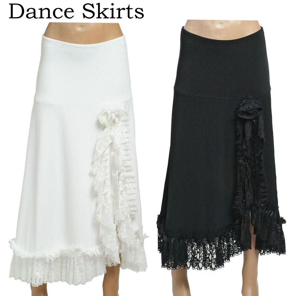 大きいサイズ スカート ダンス 衣装 スカート ロングスカート フリルつき スリット入り ホワイト ブラック フリーサイズ 裏地つき