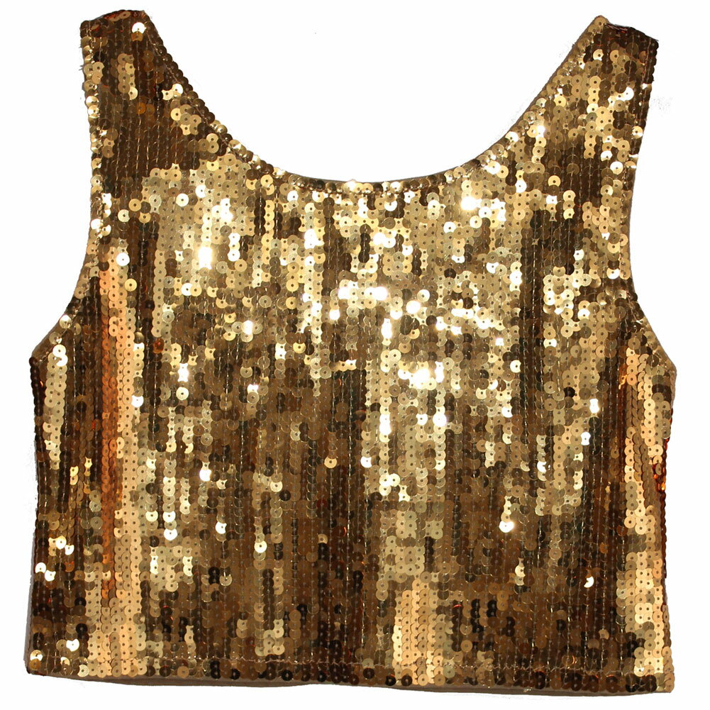 スパンコール ダンス衣装 トップス ショート丈 ノースリーブ タンクトップ 裏地つき フリーサイズ 1000円