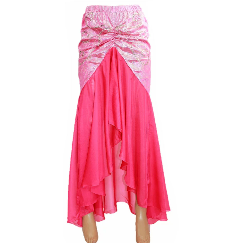 マーメイドライン ロング スカート ダンス 衣装 スカート スパンコールつき メタリック シースルー ピンク フリーサイズ
