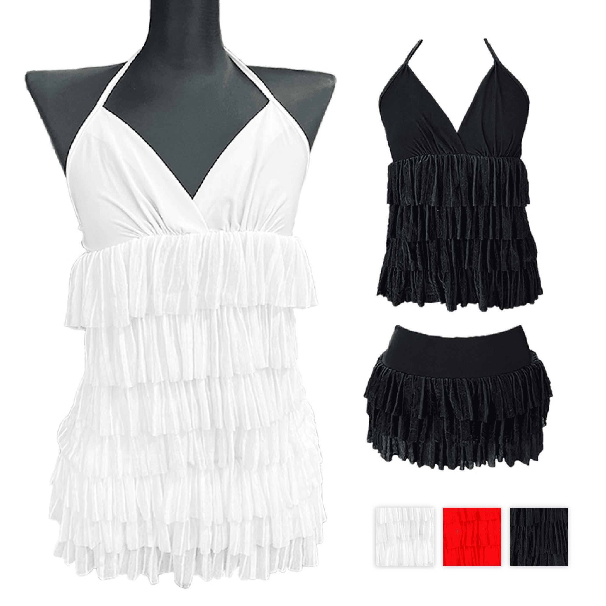 ダンス 衣装 ホルタートップス ミニスカート 2点セット セットアップ レッド ホワイト ブラック Mサイズ 1000円