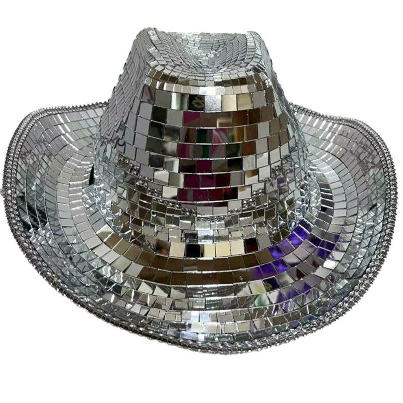 カウボーイ ハット ウェスタン ハット 帽子 スパンコール シルバー 男女兼用 ミラーボール ディスコ ダ..