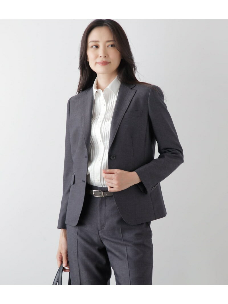 ウールシルクバーズアイ ノッチドラペル2釦ジャケット NEWYORKER WOMEN ニューヨーカー ジャケット・アウター テーラードジャケット・ブレザー グレー ネイビー【送料無料】[Rakuten Fashion]