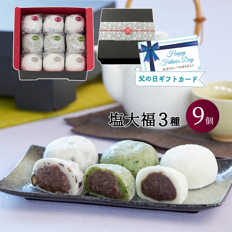 父の日 スイーツ ギフト お菓子 セット 塩大福3種お重セット9個入 お取り寄せ 黒豆塩大福 塩大福 豆大福 つぶあん こしあん 塩よもぎ 和菓子 詰め合わせ 京都 プレゼント ギフトカード 慶事 弔事 結婚祝い 出産祝い お供え ご挨拶 送料無料