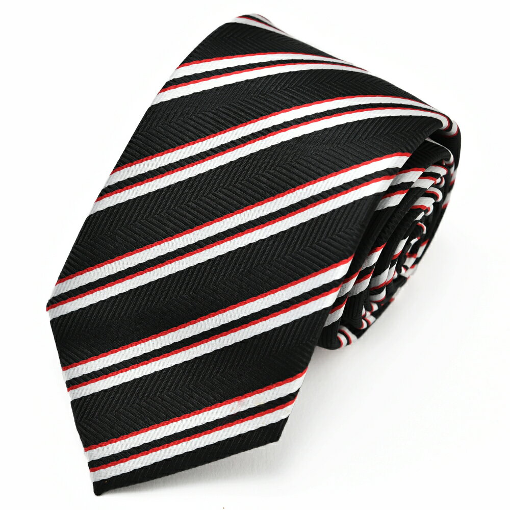 ネクタイ 黒 赤 ブラック レッド ストライプ ...の商品画像
