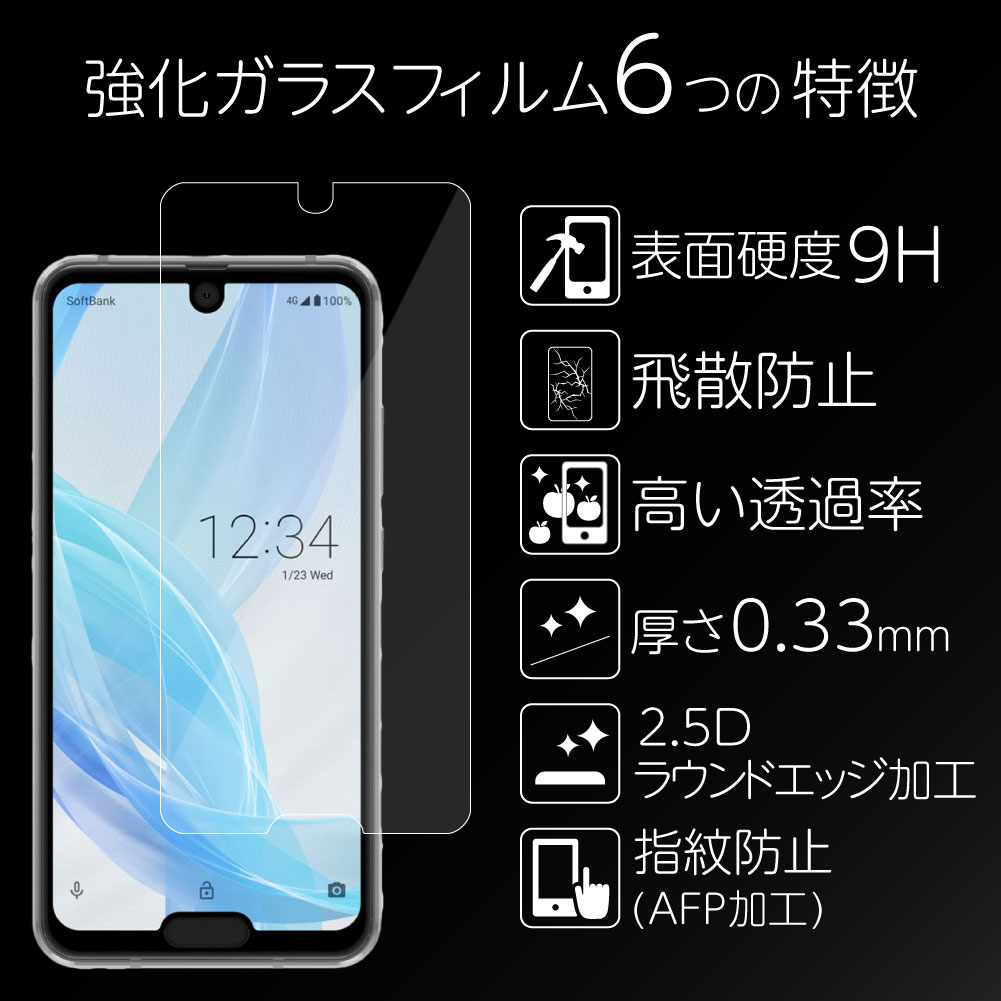 AQUOS アクオス R2compct 803SH SH-M09 保護フィルム ガラスフィルム 液晶保護 アンドロイドワン 光沢 フィルム 透明 ケース 硬度 9H 強化ガラス スマホ 保護シート 画面フィルム 楽天モバイル rakuten mobile ソフトバンク softbank