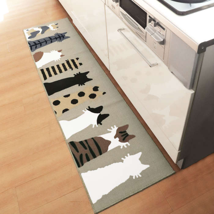 mysa キッチンマット 45×180cm キャットグレージュ キッチン用マット 洗える 洗濯可能 すべり止め加工 床暖房対応 おしゃれ オカトー