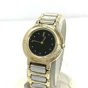 YVES SAINT LAURENT イヴサンローラン イブサンローラン 腕時計 アナログ クォーツ 2200-229789Y JAPAN シルバー ゴールド コンビ 文字盤ブラック ロゴ ラウンドフェイス レディース T東大阪店 ITXITAJVVZJY【中古】 RY4627