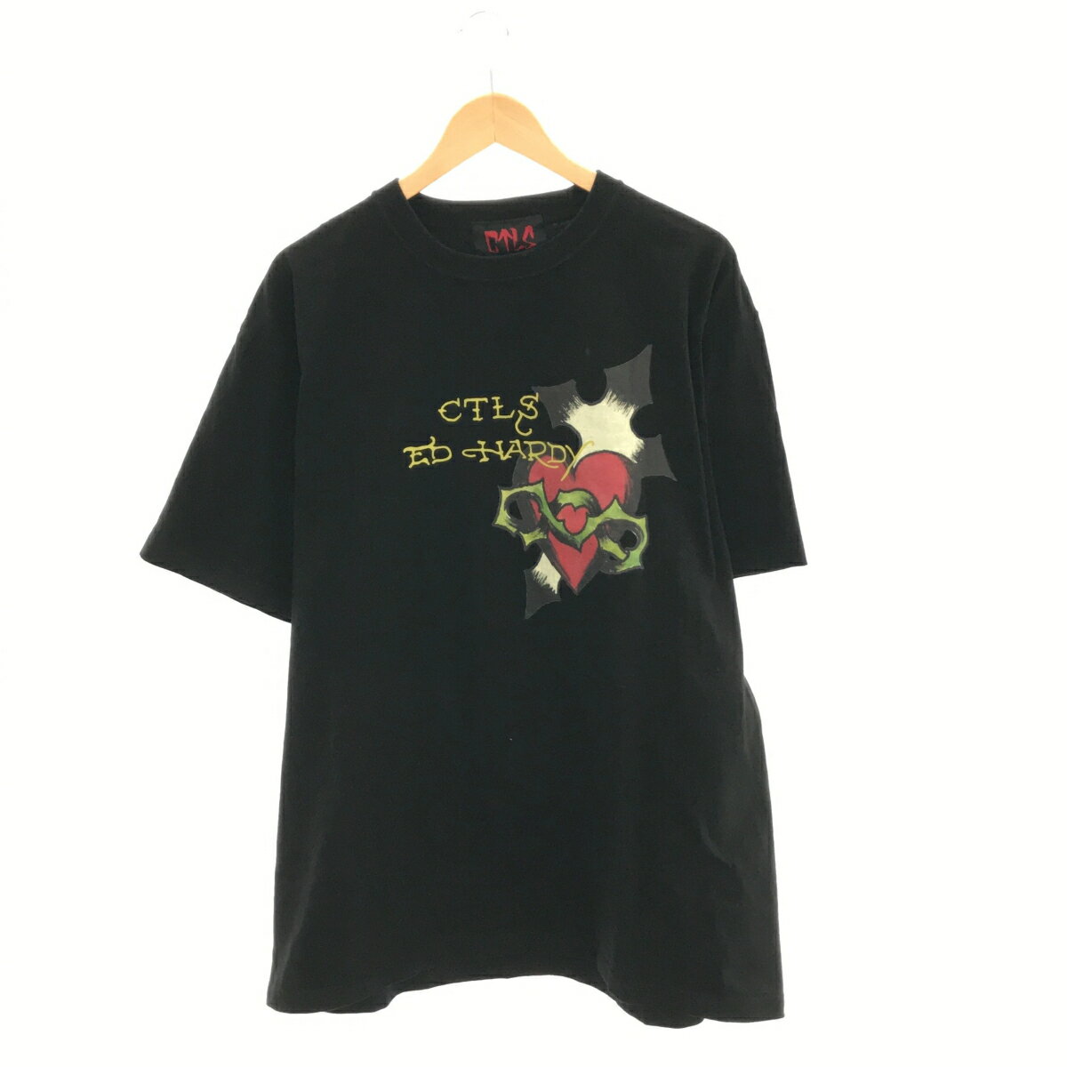 CTLS × Ed Hardy シーティーエルエス エド ハーディー コラボ CREW Tシャツ T-SHIRT Tee BLK ブラック 1サイズ 210111EH07 コットン メンズ 三国ケ丘店 ITBJ9QUYRFWM 【中古】 RM1817M