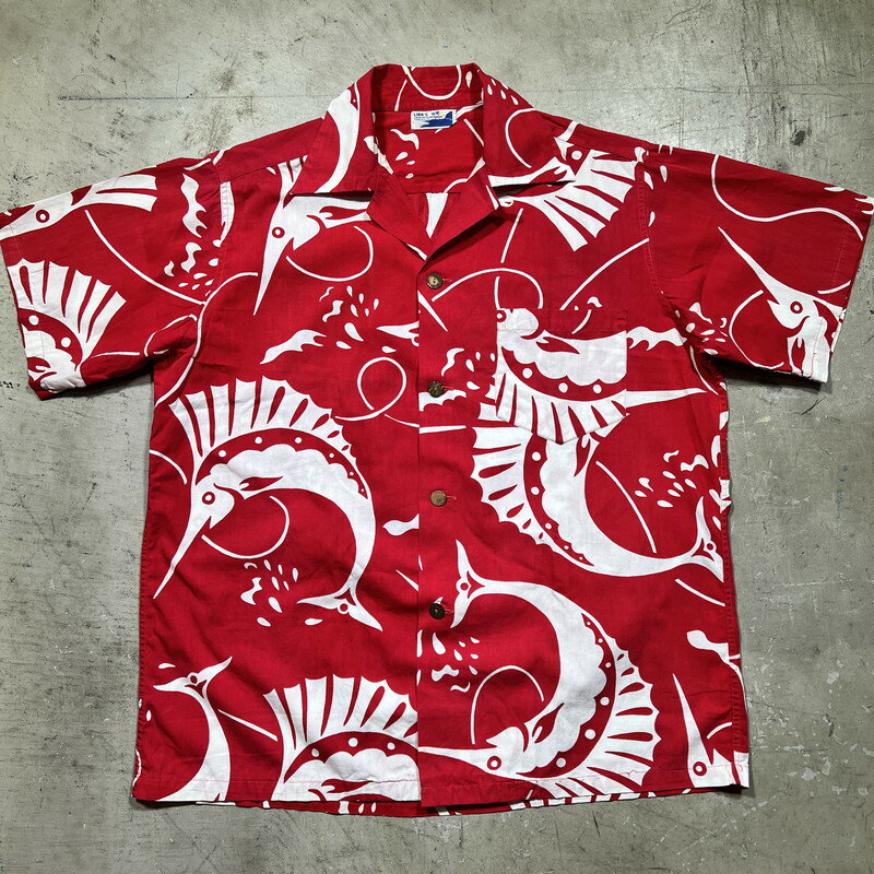 LINN'S HAWAIIAN SPORTWEAR 50's コットンハワイアンシャツ TROPICAL SAILFISH オープンカラー グッドコンディション L 三国ケ丘店 ITAXV87UUE9Q  RM2590H