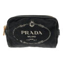 PRADA プラダ コスメポーチ キャンバス ブラック ゴールド金具 化粧品入れ マルチポーチ 小物入れ レディース メンズ 三国ケ丘店 IT7ANIPWUSTU 【中古】 RM5193D