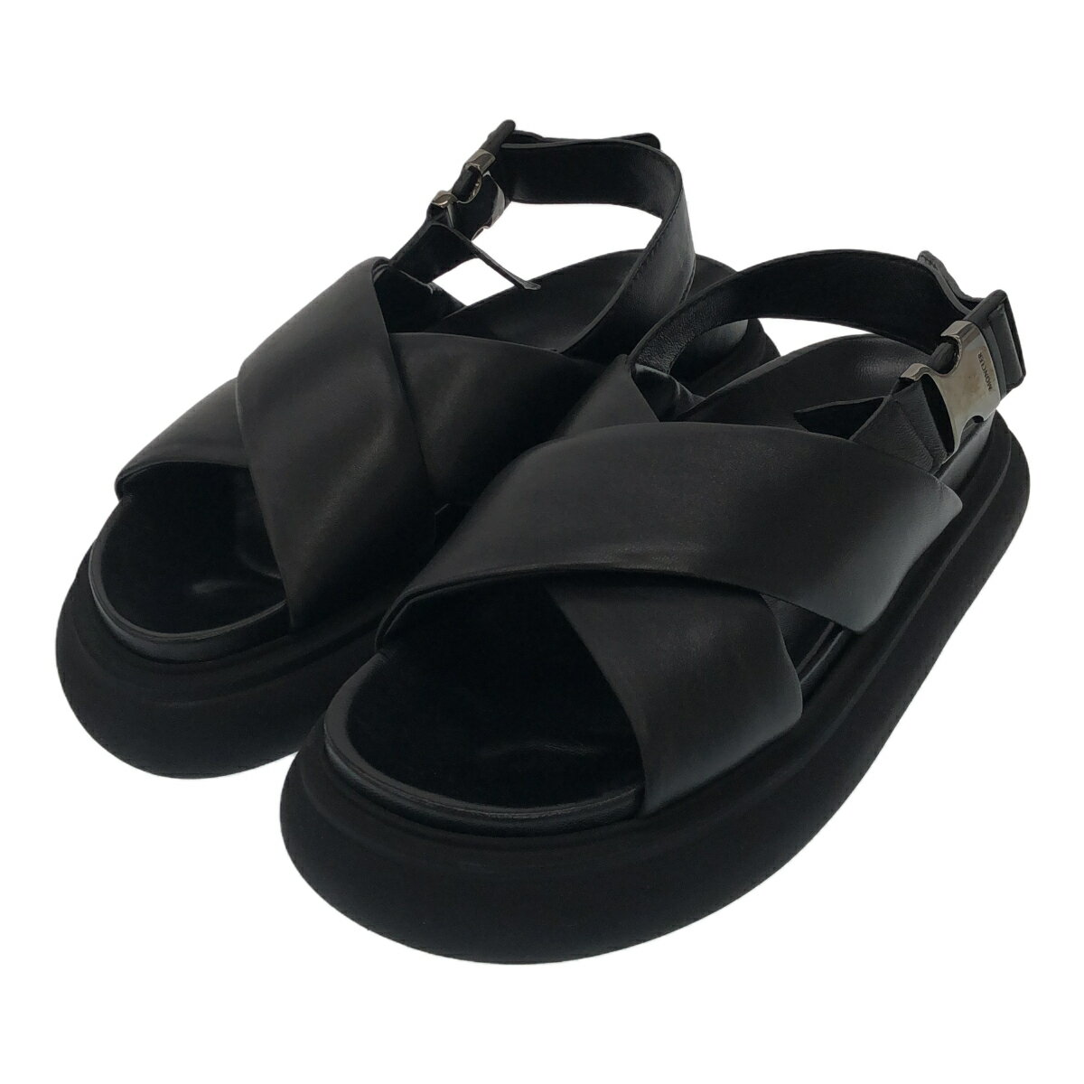 MONCLER モンクレール SOLARISSE LEATHER SANDALS 37 23cm 4L001 20 M1699 イタリア製 レザー サンダル レディース ブランド BLK ブラック 黒 三国ケ丘店 ITF7TJXEI7R8 【中古】 RM3821M