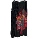 BLACK Scandal Yohji Yamamoto 20SS レーヨンアートプリントレイヤードラップドレープパンツ LOOK07 ドローストリング シャー...