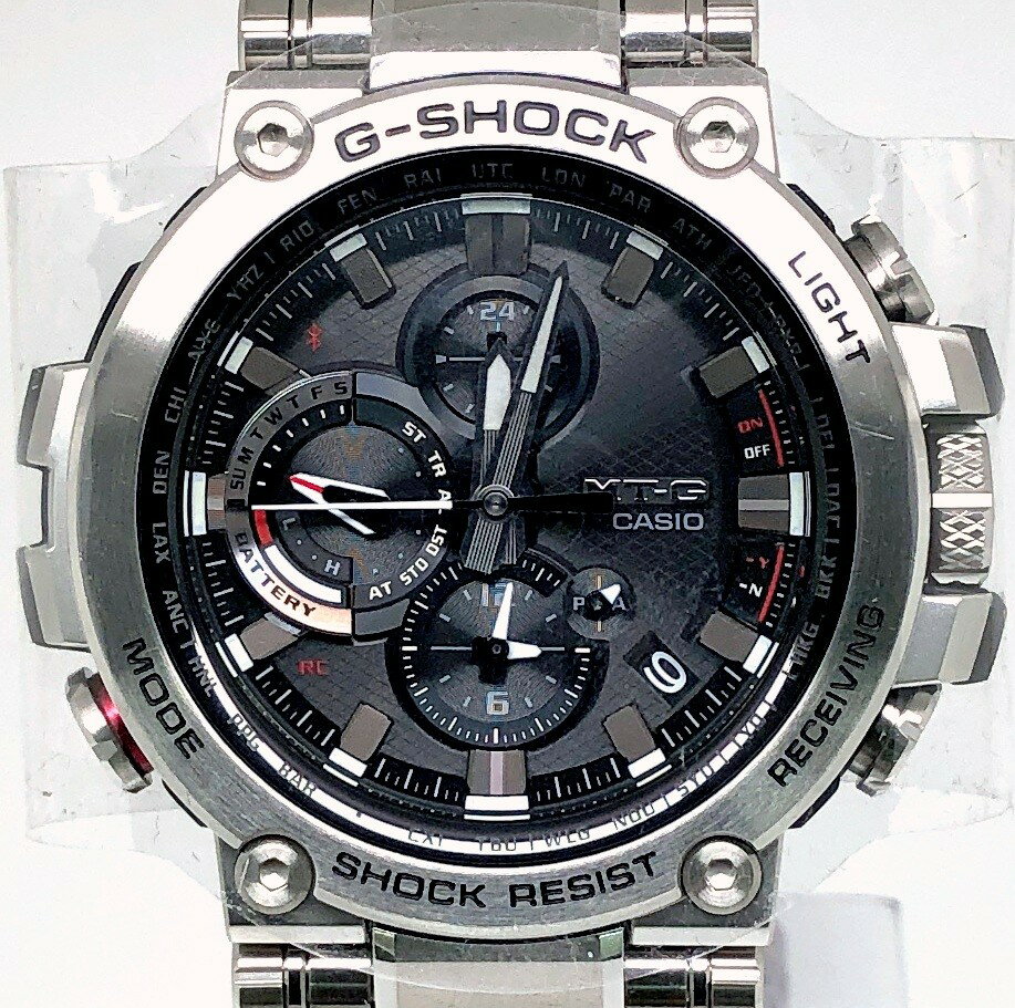 G-SHOCK ジーショック CASIO カシオ 腕時計 MTG-B1000-1A MT-G 電波ソーラー モバイルリンク Bluetooth搭載 高輝度LEDライト トリプルGレジスト 耐振動構造 メタルベゼル×樹脂バンド タフソーラー アナログ シルバー 2018年6月 三国ケ丘店 ITW60G08USV2 【中古】