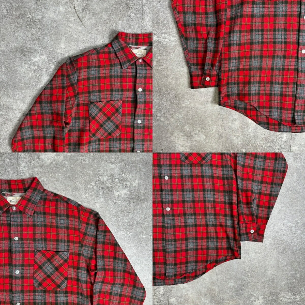 CANPUS キャンパス 1960年代 チェックシャツ タータンチェック VINTAGE ヴィンテージ 米国製 ウールシャツ レッド 襟芯入り ラウンドシャツ メンズ 貝塚店 IT3WSTJ4H0G2 【中古】 RK025TJ