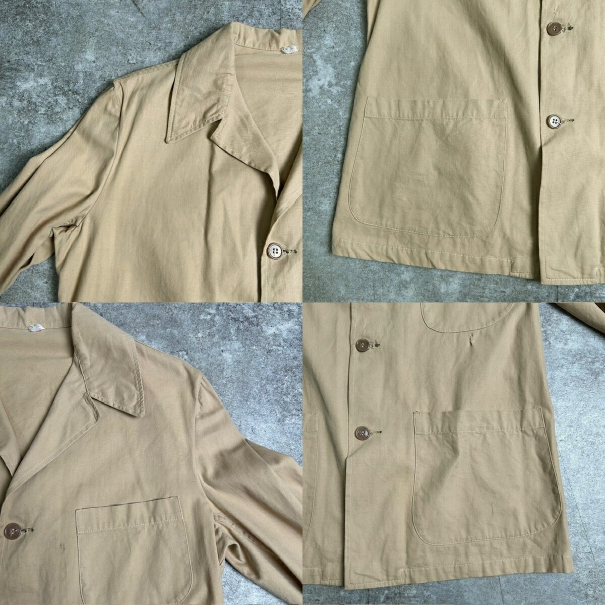 50~60's Unknown ワークジャケット EURO VINTAGE ユーロヴィンテージ 樹脂ボタン ベージュ コットン 貝塚店 IT22A470NYOG 【中古】 RK034TJ