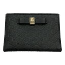 GUCCI グッチ パスケース カードケース 定期入れ マイクロGGシマ レザー リボン ゴールド金具 388684 ブラック イタリア製 三国ケ丘店 ITVLRYAZ1KI2 【中古】 RM0141T