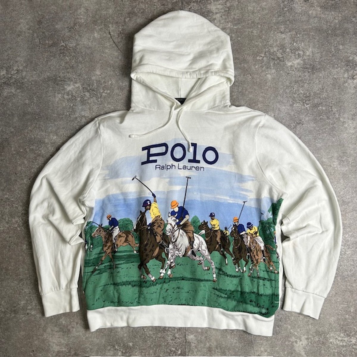 Polo by Ralph Lauren ポロラルフローレン ポロ競技 プリントパーカー フーディースウェット ホワイト コットン フィンランド製 メンズ XL 貝塚店 IT9TSYN5A9DK 【中古】 RK149TJ