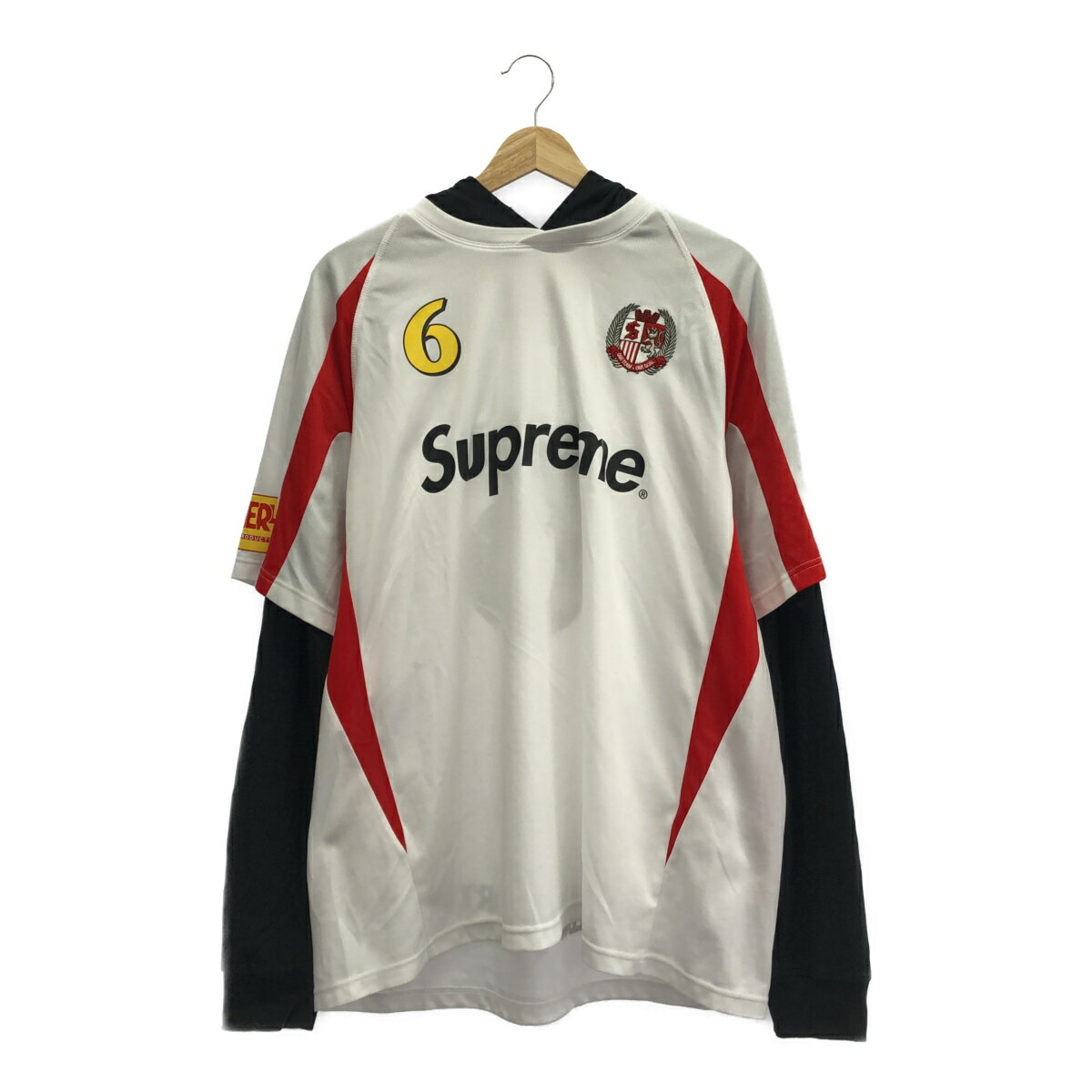 楽天NEXT51楽天市場店Supreme シュプリーム サイズL 23AW Hooded Soccer Jersey フーディー サッカー ジャージー ゲームシャツ 長袖 刺繍 白 ホワイト 三国ケ丘店 ITZKU6C1XI3K 【中古】 RM5069M