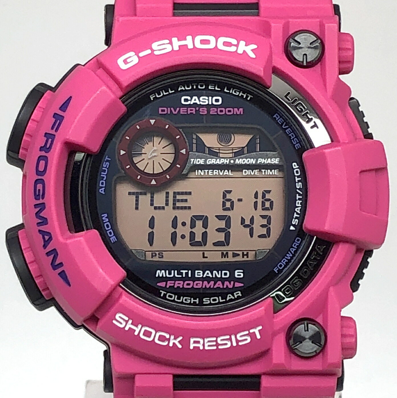 G-SHOCK ジーショック CASIO カシオ 腕時計 GWF-1000SR-4 FROGMAN MEN IN SUNRISE PURPLE フロッグマン メンインサンライズパープル 電波ソーラー タイドグラフ ムーンデータ ELバックライト ピンク 2015年10月発売 三国ケ丘店 ITOOLXO62GYO 