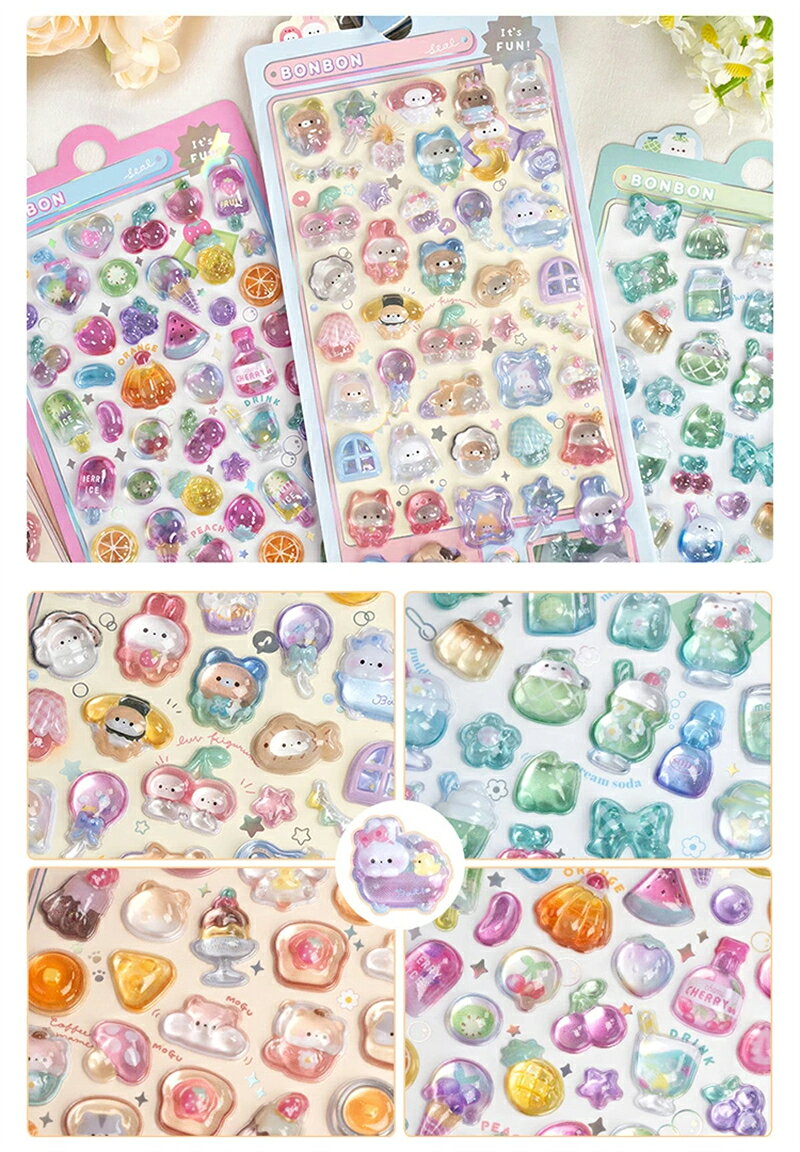 【期間限定★SNSで大人気】3D 立体 ボンボン 3dシール ぷくぷくシール 手帳 おはじきシール ぷっくりシール ぷにぷに 3dシール キラキラ 平成メモリー 子供 女の子 コレクション 子ども ギフト クリスマス プレゼント 動物 さくら パンダ 食べ物 nextation-store-10000735 ネクステーションストア サンプル画像2