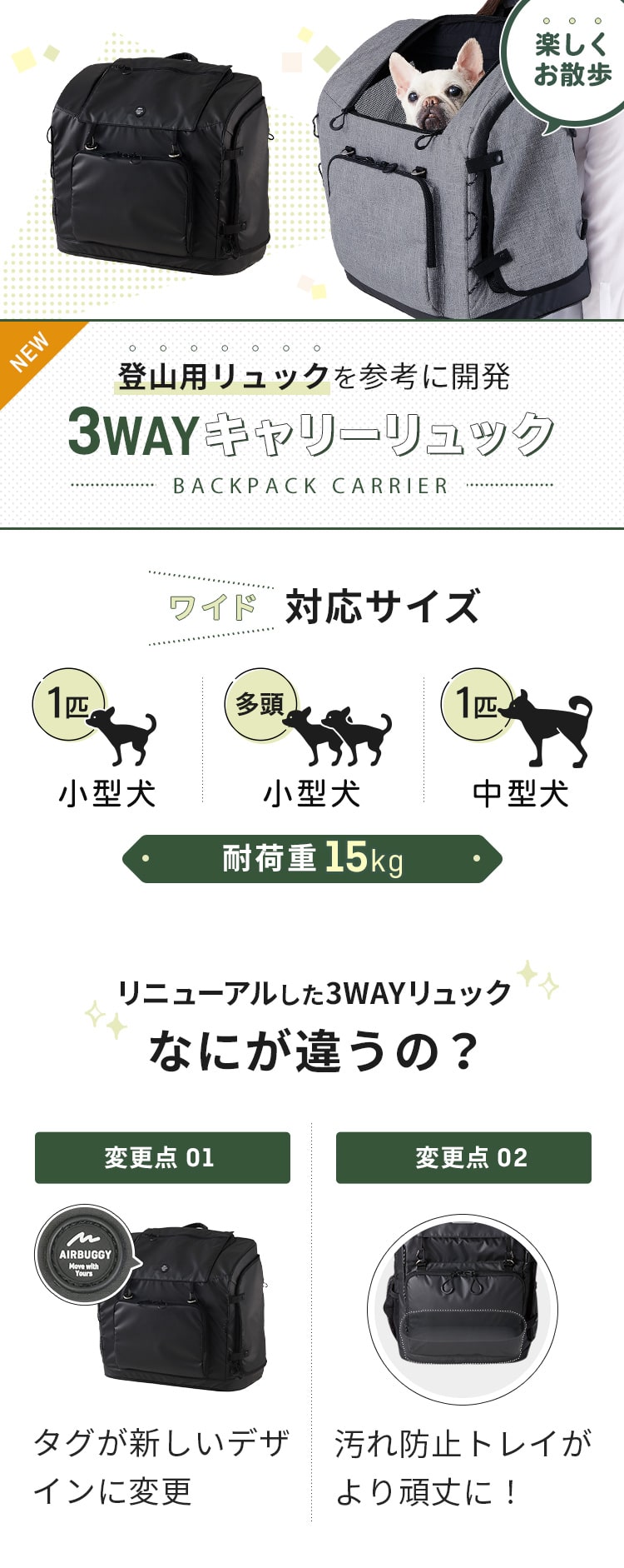 【300円クーポン】エアバギー ペットキャリー 犬 リュック 3WAY BACKPACK CARRIER WIDE 小型犬 中型犬 多機能 背負う 前抱き 肩掛け 通院 旅行 おでかけ 折りたたみ 軽量 安定 メッシュ 通気性 飛び出し防止 安全設計 犬用キャリー キャリーバッグ 正規品 人気 2