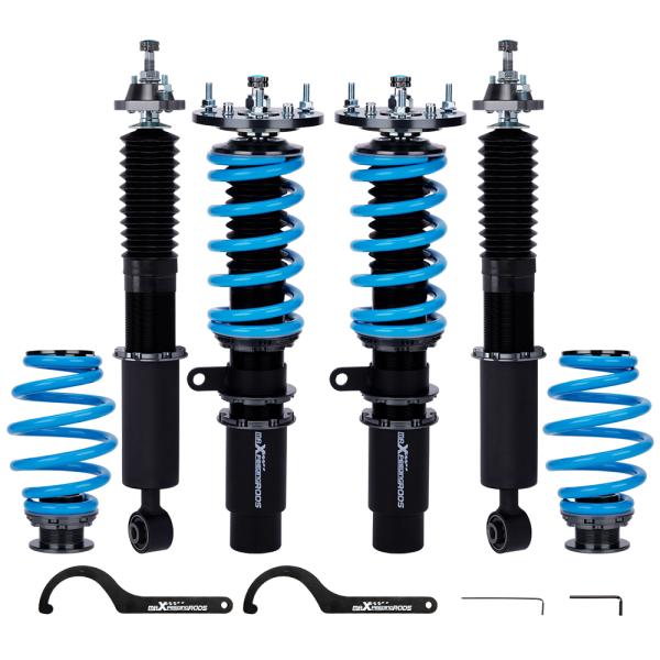車高調 サスペンション 3シリーズ E46 BMW 全長調整式 フルタップ 24段減衰 Maxpeedingrods ブルー HG