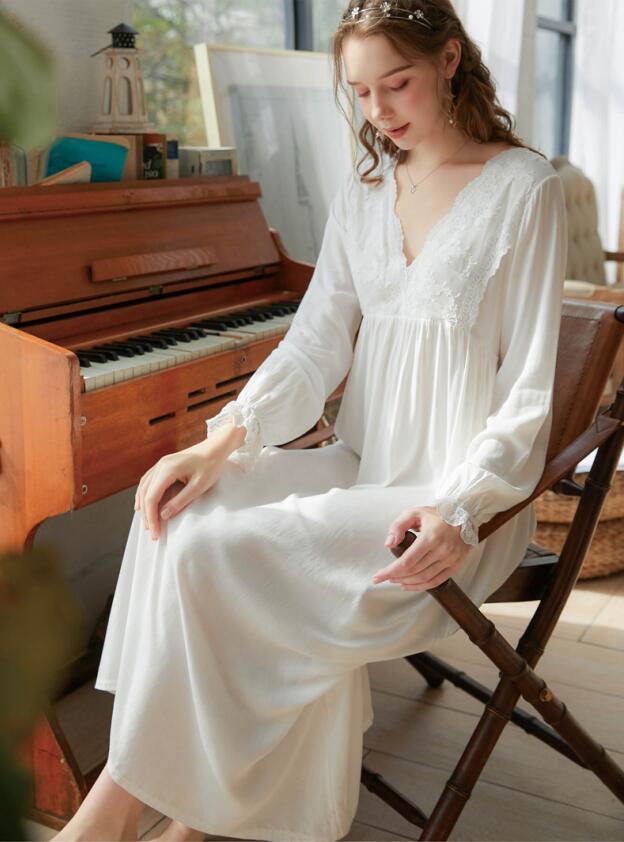 XL L M S 水色 ピンク 白 大人 繊細な花柄レース 寝巻き 棉ガーゼ 上品な部屋着 ナイトドレス 天使風 体カバー パジャマ ワンピ