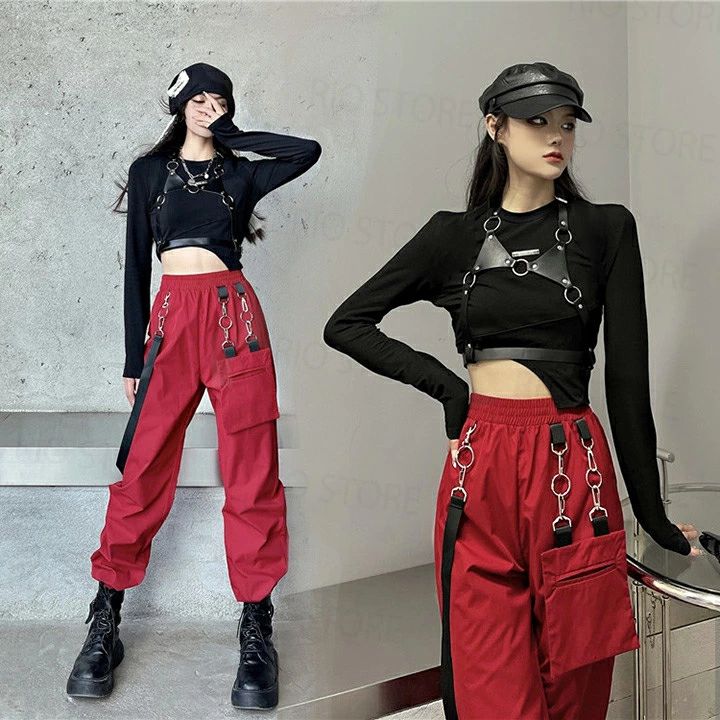 S/M/L おしゃれ 韓国風 ロングパンツ 長袖 へそ出し ダンスウェア ステージ衣装 上下セット JAZZ ヒップホップ k-pop 中高生 学