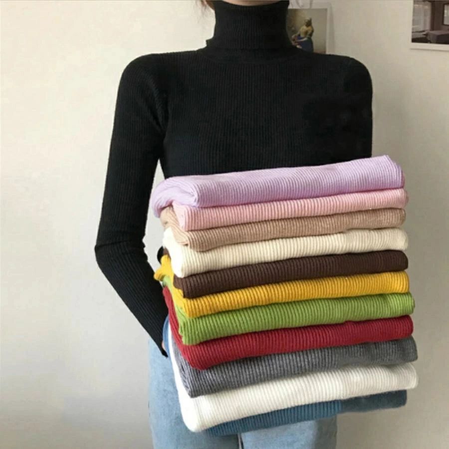 タートルネック無地 ニットトップス