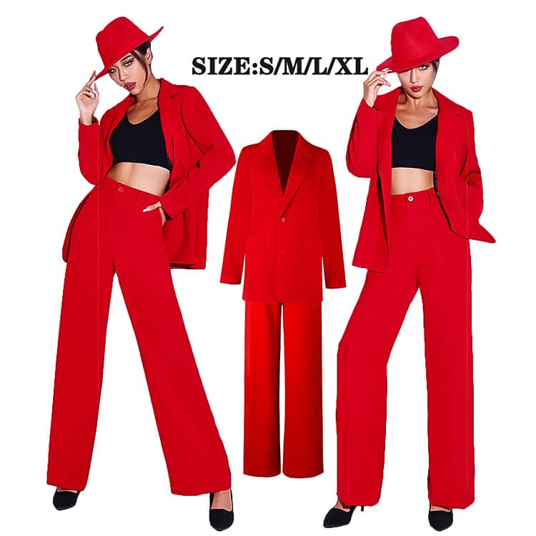 XL L M S 練習着 演出服 singer ダンスウェア DS ステージ衣装 ヒップホップ JAZZ パンツ ジャケット レッド 長袖 無地 セットア