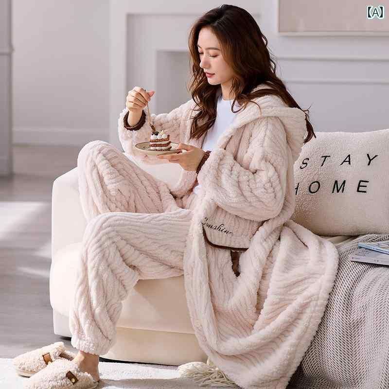 バスローブ ナイトガウン ホームウェア シンプル コーラル起毛 ファッション 秋冬 レディース レディー..