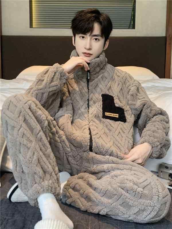 セット ホームウェア 秋冬 暖かい 厚手 フランネル スポーツ ジッパー コーラル 冬 メンズ 暖かい もこ..