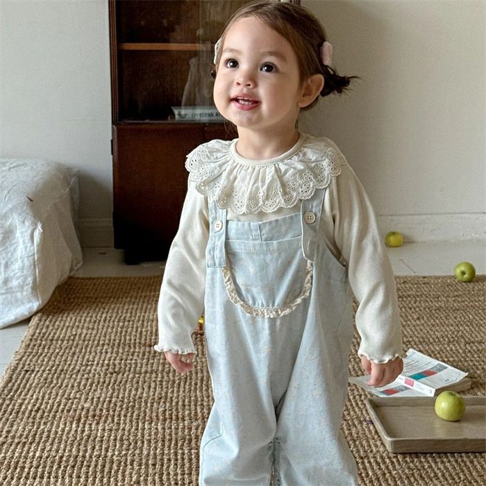 単品 ベビー服 サロペット Tシャツ 女の子 赤ちゃん カットソー 子ども服 カジュアル 春服 春 秋 秋物 韓国子供服 かわいい レース 長袖 キッズ ゆったり 長ズボン 通園 通学 73cm 80cm 90cm 100cm 単品 ベビー...