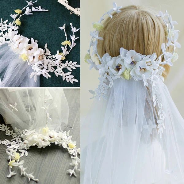 ウェディングベール/フラワーベール/ショートベール/花冠ベール/結婚式?ウェディングドレス?花嫁?挙式/..